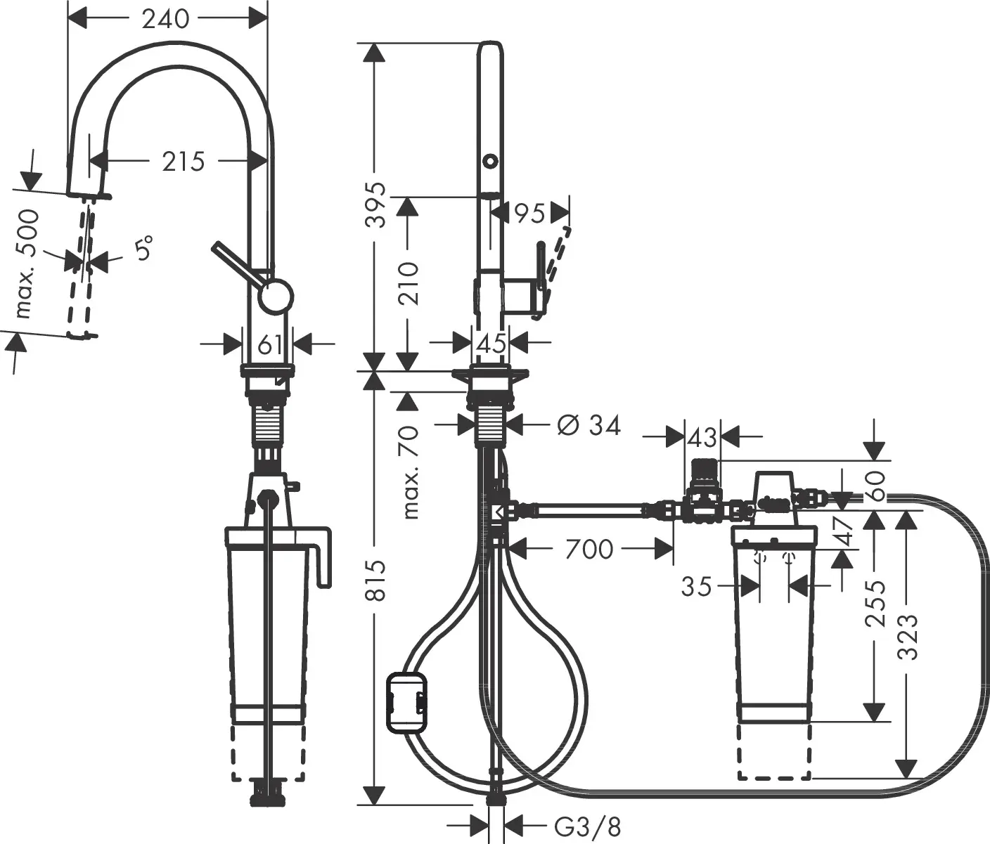 Hansgrohe Aqittura M91 - Keukenmengkraan Met Uittrekbare Uitloop En Filterfunctie, Chroom 76801000 4 Hansgrohe Aqittura M91 - Keukenmengkraan Met Uittrekbare Uitloop En Filterfunctie, Chroom 76801000 - Afbeelding 2