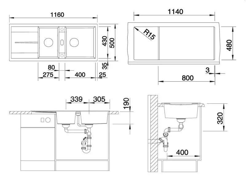 Blanco Metra 8 - Silgranit Spoelbak, 116x50 Cm, Antraciet 513071 4 Blanco Metra 8 - Silgranit Spoelbak, 116x50 Cm, Antraciet 513071 - Afbeelding 2