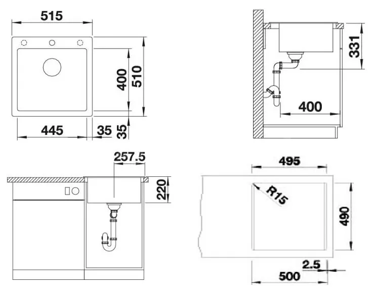 Blanco Pleon 5 - Silgranit Spoelbak, 52x51 Cm, Antraciet 521504 4 Blanco Pleon 5 - Silgranit Spoelbak, 52x51 Cm, Antraciet 521504 - Afbeelding 2