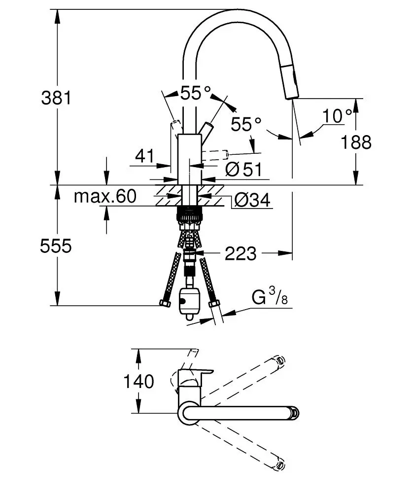 Grohe Feel - Keukenkraan Met Uittrekbare Sproeikop, Supersteel 31486DC1 4 Grohe Feel - Keukenkraan Met Uittrekbare Sproeikop, Supersteel 31486DC1 - Afbeelding 2
