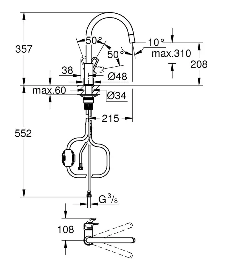 Grohe Start Loop - Keukenkraan Met Uittrekbare Vuistdouche, Chroom 30556000 4 Grohe Start Loop - Keukenkraan Met Uittrekbare Vuistdouche, Chroom 30556000 - Afbeelding 2