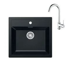 Franke Sets - Keukenset T102, Tectonite Spoelbak SID 610 En Keukenkraan FP 9000.031, Zwart/chroom 143.0675.710