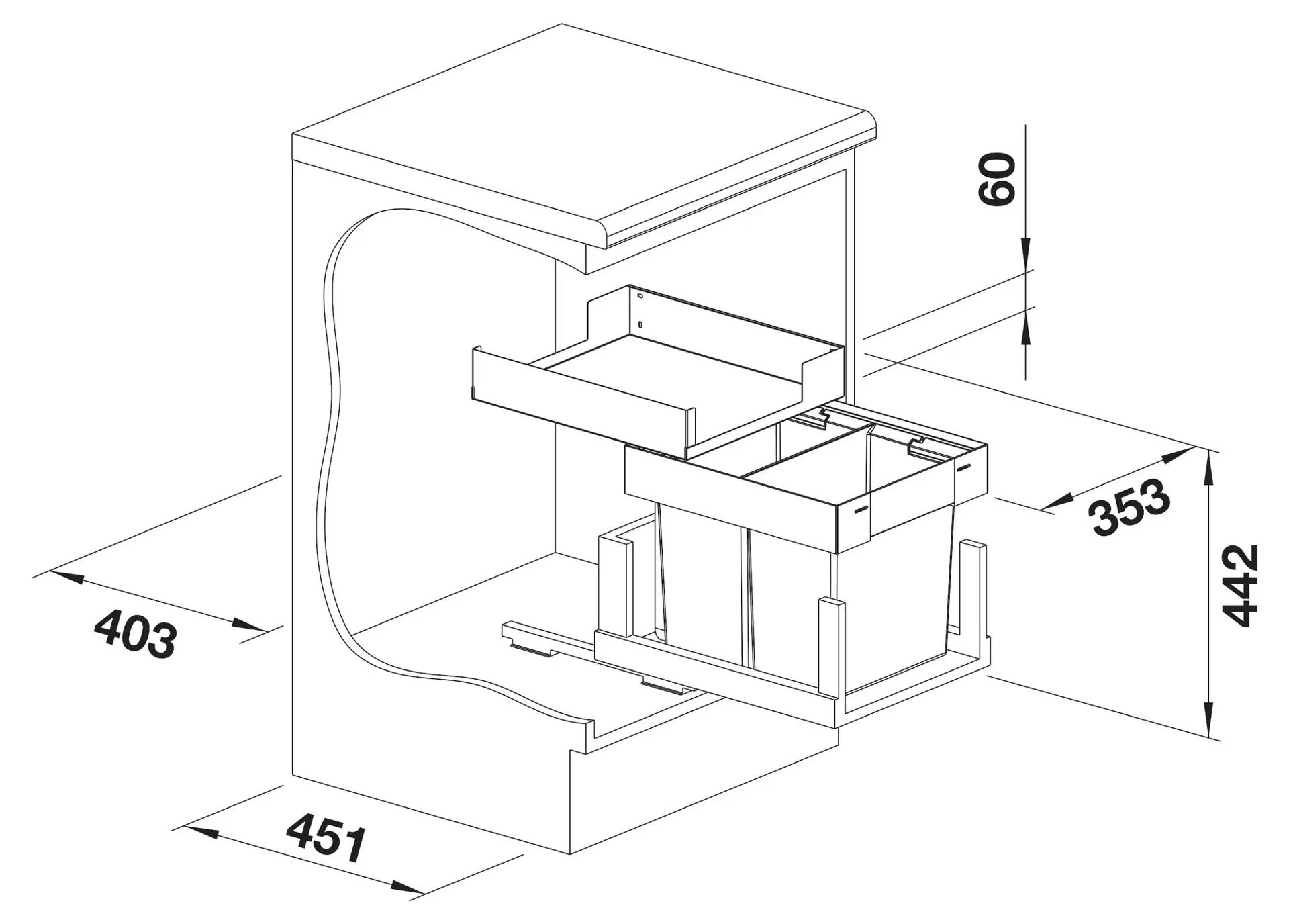 Blanco Select - Inbouw Afvalbak, Verdeeld, Inhoud 26 L 527854 5 Blanco Select - Inbouw Afvalbak, Verdeeld, Inhoud 26 L 527854 - Afbeelding 3