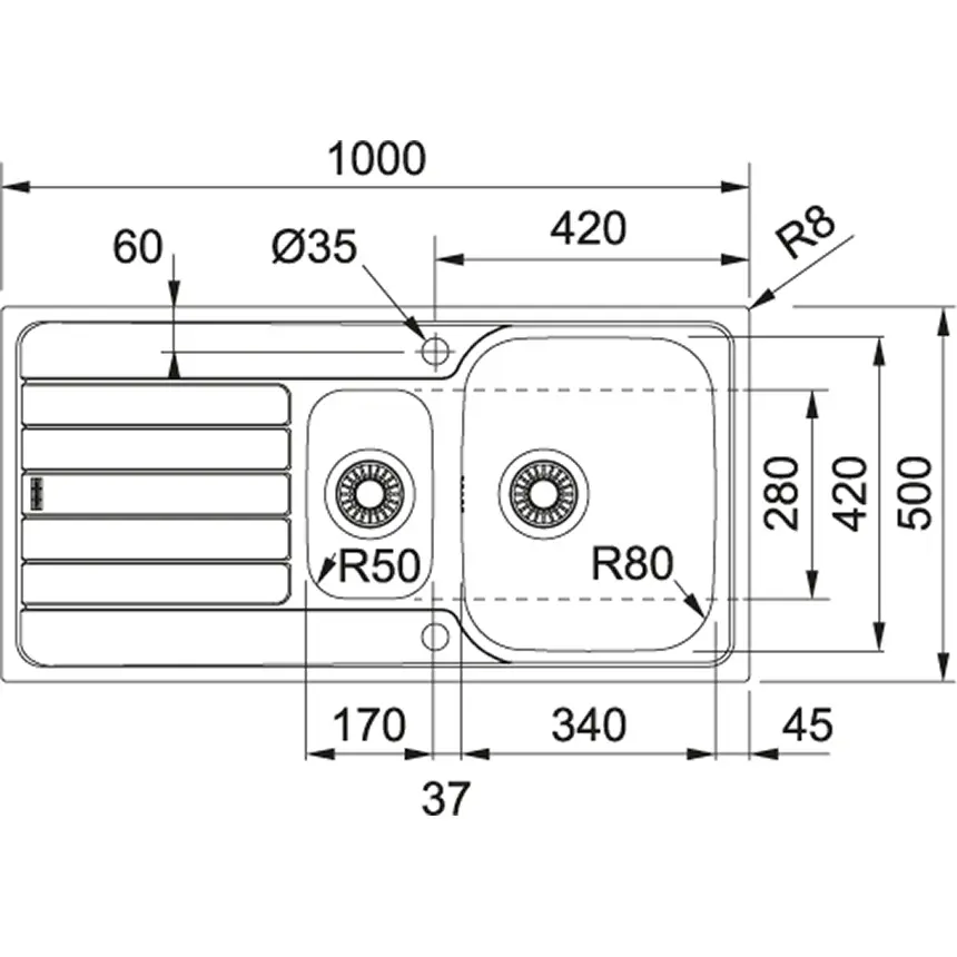 Franke Spark - SKX 651 Spoelbak, 100x50 Cm, Rvs 101.0504.085 4 Franke Spark - SKX 651 Spoelbak, 100x50 Cm, Rvs 101.0504.085 - Afbeelding 2