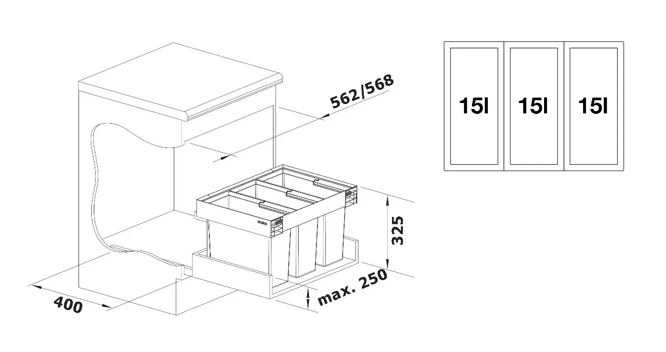Blanco Flexon II - Inbouw Afvalemmer, Verdeeld, Inhoud 45 L 526642 4 Blanco Flexon II - Inbouw Afvalemmer, Verdeeld, Inhoud 45 L 526642 - Afbeelding 2