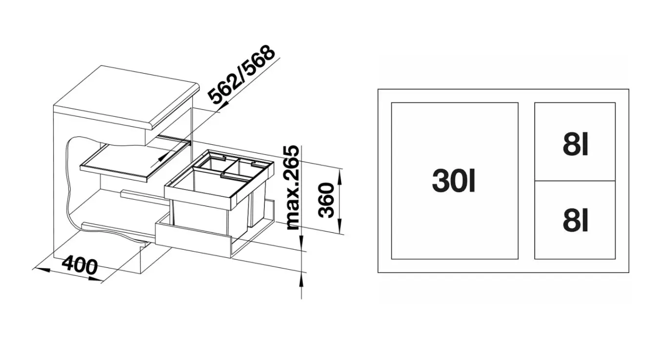 Blanco Flexon II - Afvalsorteersysteem, Met Scheidingswand, Inhoud 46 L 521473 4 Blanco Flexon II - Afvalsorteersysteem, Met Scheidingswand, Inhoud 46 L 521473 - Afbeelding 2