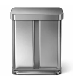 Simplehuman Afvalemmers - Pedaalemmer Met Twee Compartiment, Met Zakenhouder, 58 L, Gebrosteld Rvs CW2025 -SANITINO WINKEL 3869b507b155de043a298872