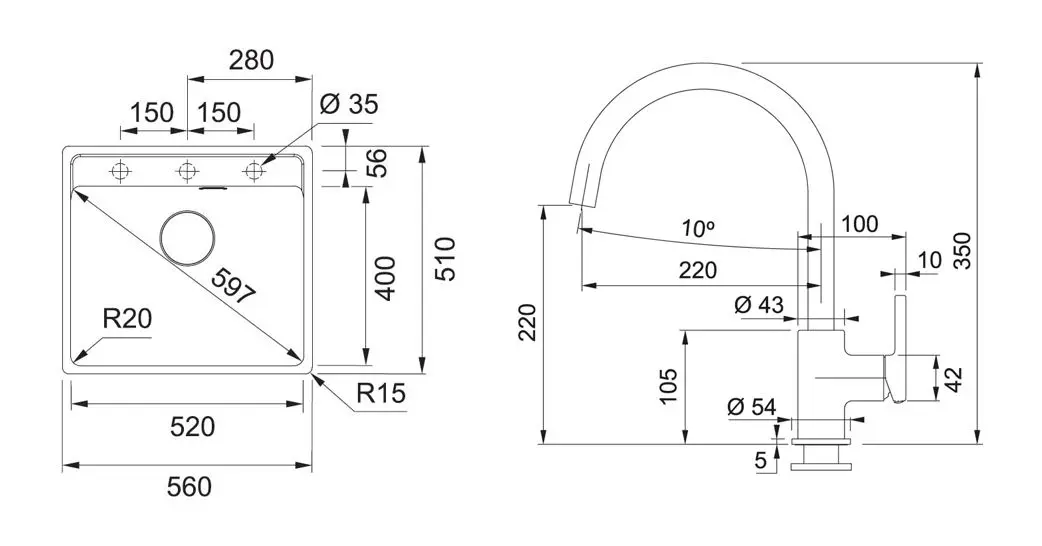 Franke Sets - Keukenset G274MČ, Fragraniet Spoelbak MRG 610-52 En Keukenkraan FC 6018.901, Mat Zwart 114.0700.787 4 Franke Sets - Keukenset G274MČ, Fragraniet Spoelbak MRG 610-52 En Keukenkraan FC 6018.901, Mat Zwart 114.0700.787 - Afbeelding 2