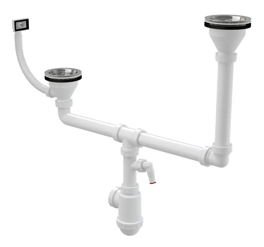 Alcadrain Sifons - Sifon Voor Twee Spoelbakken, Diameter 115 Mm, Twee Niveaus, Met Aansluiting, Kunststof A456P 3 Alcadrain Sifons - Sifon Voor Twee Spoelbakken, Diameter 115 Mm, Twee Niveaus, Met Aansluiting, Kunststof A456P