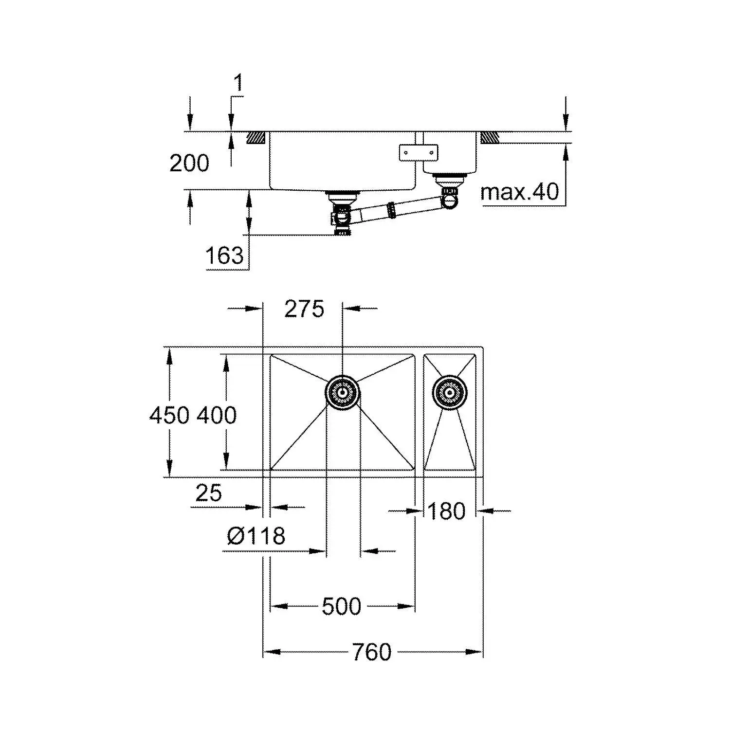 Grohe Spoelbakken - K700 Spoelbak, 76x45 Cm, Geborsteld Rvs 31575SD1 4 Grohe Spoelbakken - K700 Spoelbak, 76x45 Cm, Geborsteld Rvs 31575SD1 - Afbeelding 2