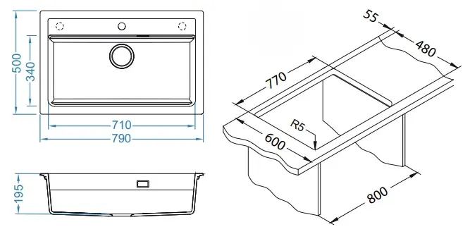 Alveus Atrox - Granieten Spoelbak, 79x50 Cm, Met Afvoerbediening, Carbon 1140447 4 Alveus Atrox - Granieten Spoelbak, 79x50 Cm, Met Afvoerbediening, Carbon 1140447 - Afbeelding 2
