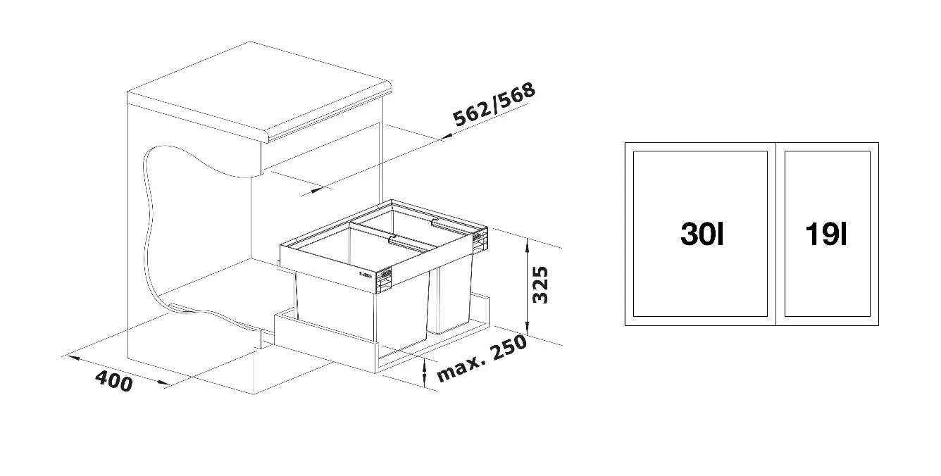 Blanco Flexon II - Inbouw Afvalemmer, Verdeeld, Inhoud 49 L 526641 4 Blanco Flexon II - Inbouw Afvalemmer, Verdeeld, Inhoud 49 L 526641 - Afbeelding 2