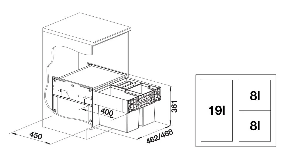 Blanco Select - Inbouw Afvalemmer, Met Scheidingswand, Inhoud 35 L 526202 4 Blanco Select - Inbouw Afvalemmer, Met Scheidingswand, Inhoud 35 L 526202 - Afbeelding 2