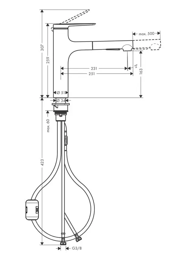 Hansgrohe Zesis M33 - Keukenkraan Met Uittrekbare Handdouche, Chroom 74822000 4 Hansgrohe Zesis M33 - Keukenkraan Met Uittrekbare Handdouche, Chroom 74822000 - Afbeelding 2