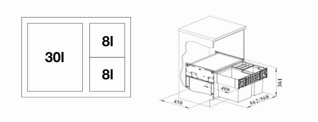 Blanco Select - Inbouw Afvalemmer, Met Scheidingswand, Inhoud 46 L 526205 4 Blanco Select - Inbouw Afvalemmer, Met Scheidingswand, Inhoud 46 L 526205 - Afbeelding 2