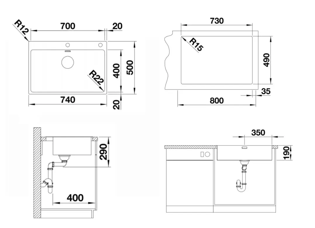 Blanco Andano 700 - Spoelbak, 74x50 Cm, InFino, Rvs 525246 4 Blanco Andano 700 - Spoelbak, 74x50 Cm, InFino, Rvs 525246 - Afbeelding 2