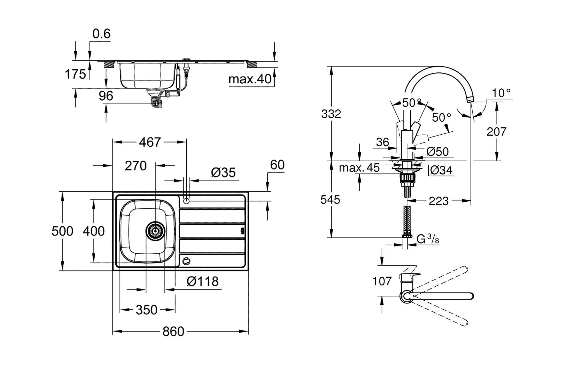 Grohe Spoelbakken - Set Van K200 Spoelbak En BauEdge Keukenkraan, Geborsteld Rvs/chroom 31562SD1 4 Grohe Spoelbakken - Set Van K200 Spoelbak En BauEdge Keukenkraan, Geborsteld Rvs/chroom 31562SD1 - Afbeelding 2