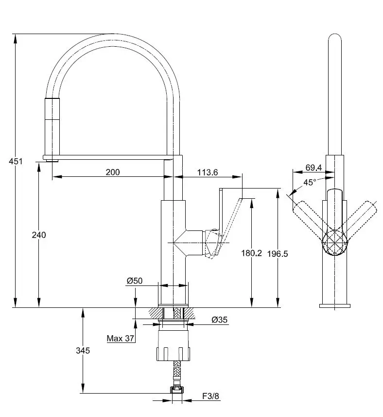 Kielle Magnus - Keukenkraan Met Flexibele Uitloop, Chroom 10516100 4 Kielle Magnus - Keukenkraan Met Flexibele Uitloop, Chroom 10516100 - Afbeelding 2
