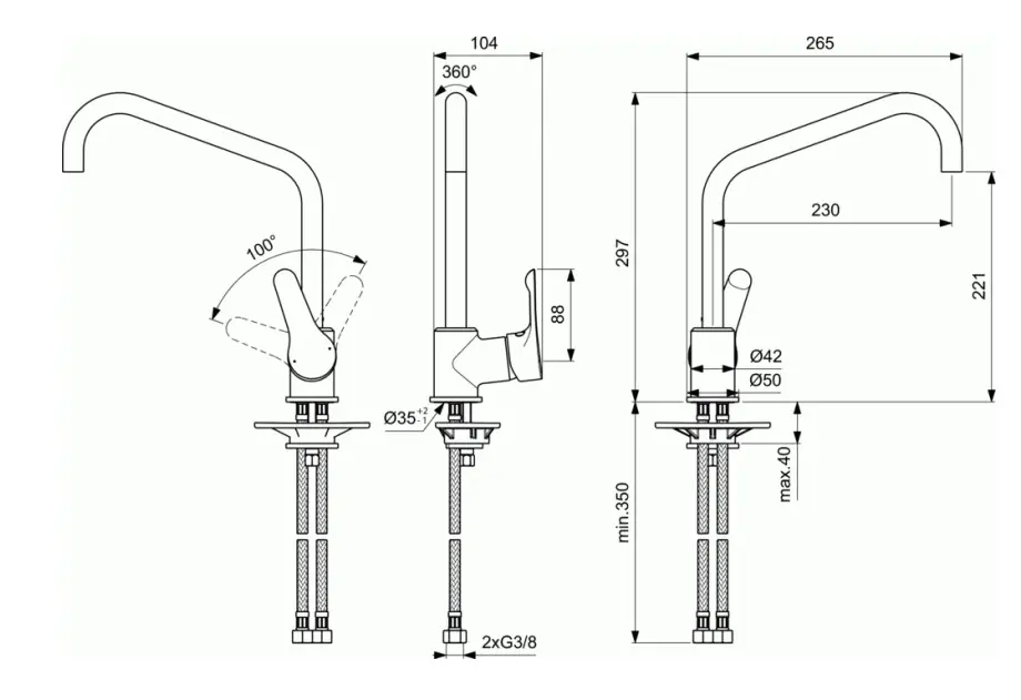 Ideal Standard Alpha - Keukenkraan, Chroom BC660AA 4 Ideal Standard Alpha - Keukenkraan, Chroom BC660AA - Afbeelding 2