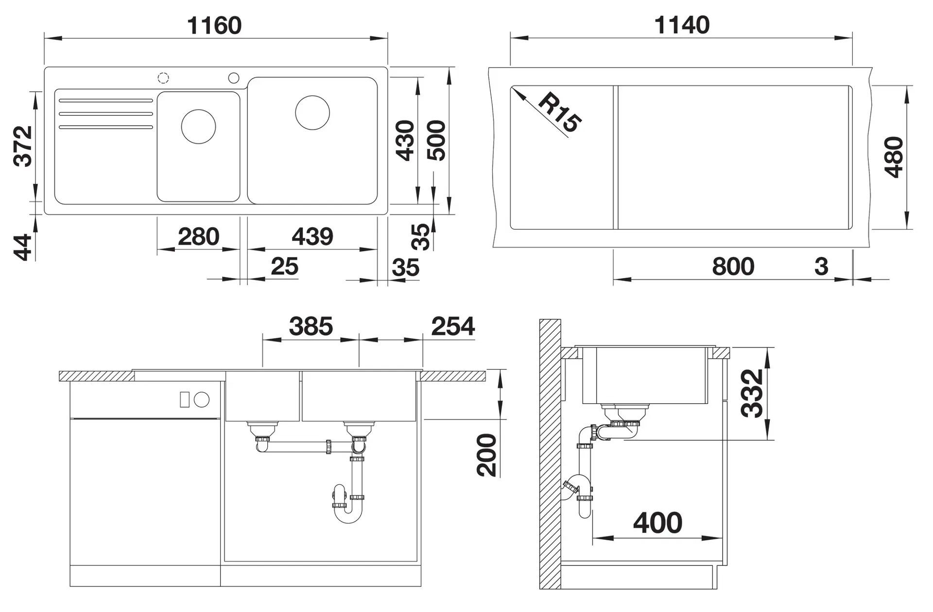 Blanco Naya 8 - Silgranit Spoelbak, 116x50 Cm, Zwart 525946 4 Blanco Naya 8 - Silgranit Spoelbak, 116x50 Cm, Zwart 525946 - Afbeelding 2