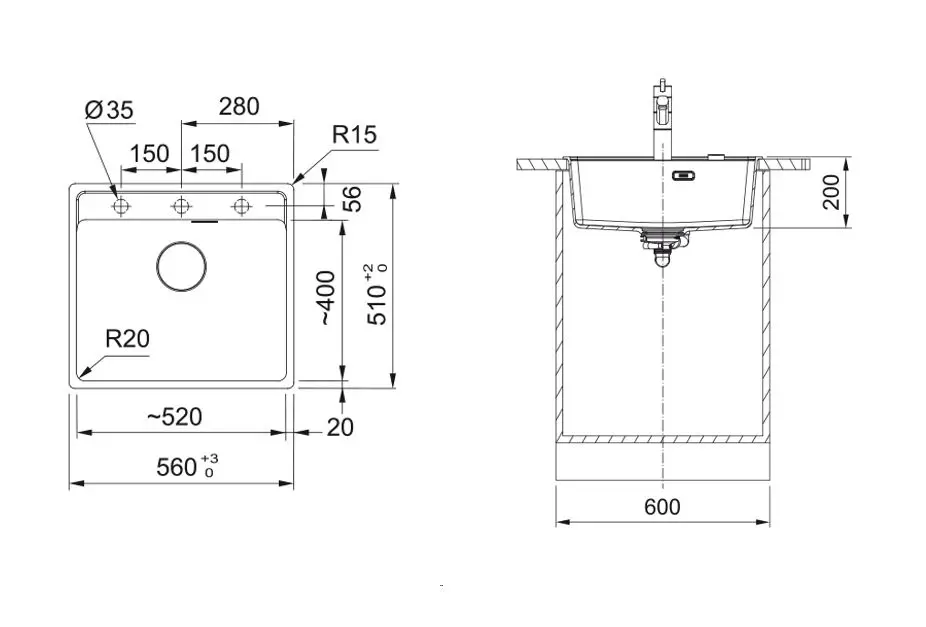 Franke Maris - Fragraniet Spoelbak MRG 610-52 RTL, 56x51 Cm, Grijze Steen 114.0661.386 4 Franke Maris - Fragraniet Spoelbak MRG 610-52 RTL, 56x51 Cm, Grijze Steen 114.0661.386 - Afbeelding 2