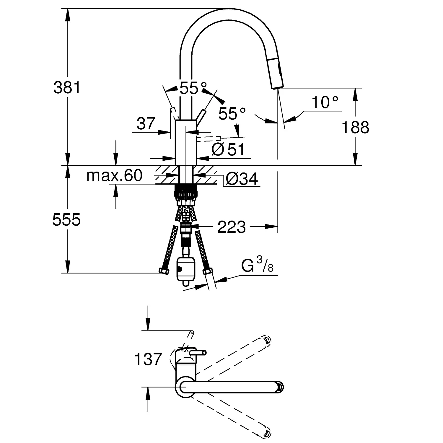 Grohe Concetto - Keukenkraan Met Uittrekbare Handdouche, Supersteel 31483DC2 4 Grohe Concetto - Keukenkraan Met Uittrekbare Handdouche, Supersteel 31483DC2 - Afbeelding 2