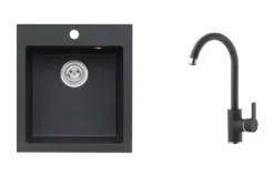 Alveus Sets - Set Granieten Spoelbak Cortina 20 En Keukenkraan Tonia, Carbon SETA737