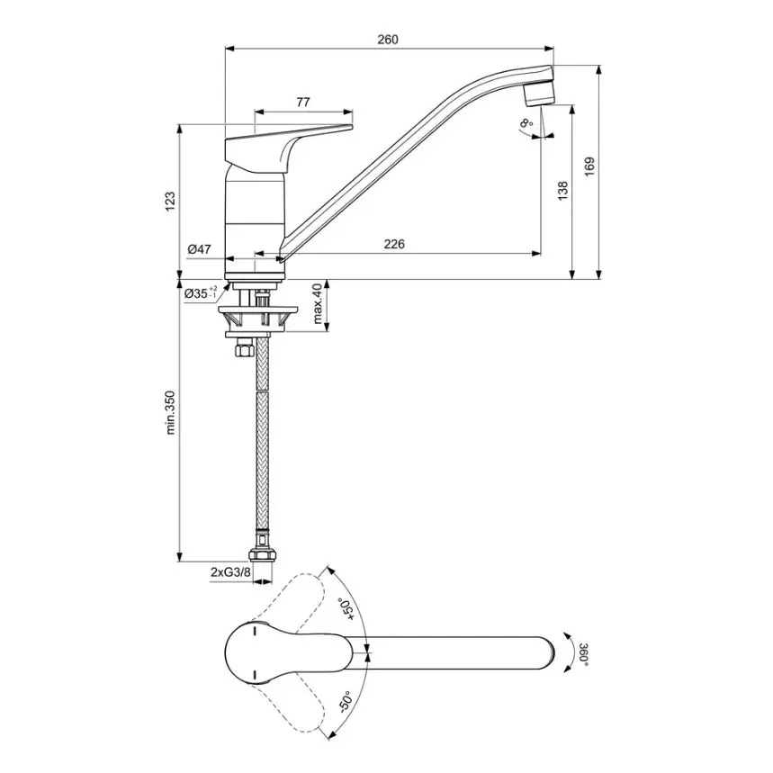 Ideal Standard Cerabase - Keukenkraan, Chroom BD431AA 4 Ideal Standard Cerabase - Keukenkraan, Chroom BD431AA - Afbeelding 2