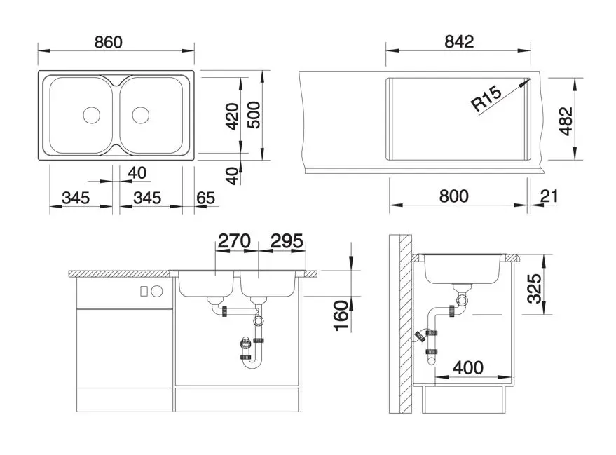Blanco Tipo 8 - Spoelbak 86x50 Cm, Rvs 511924 4 Blanco Tipo 8 - Spoelbak 86x50 Cm, Rvs 511924 - Afbeelding 2