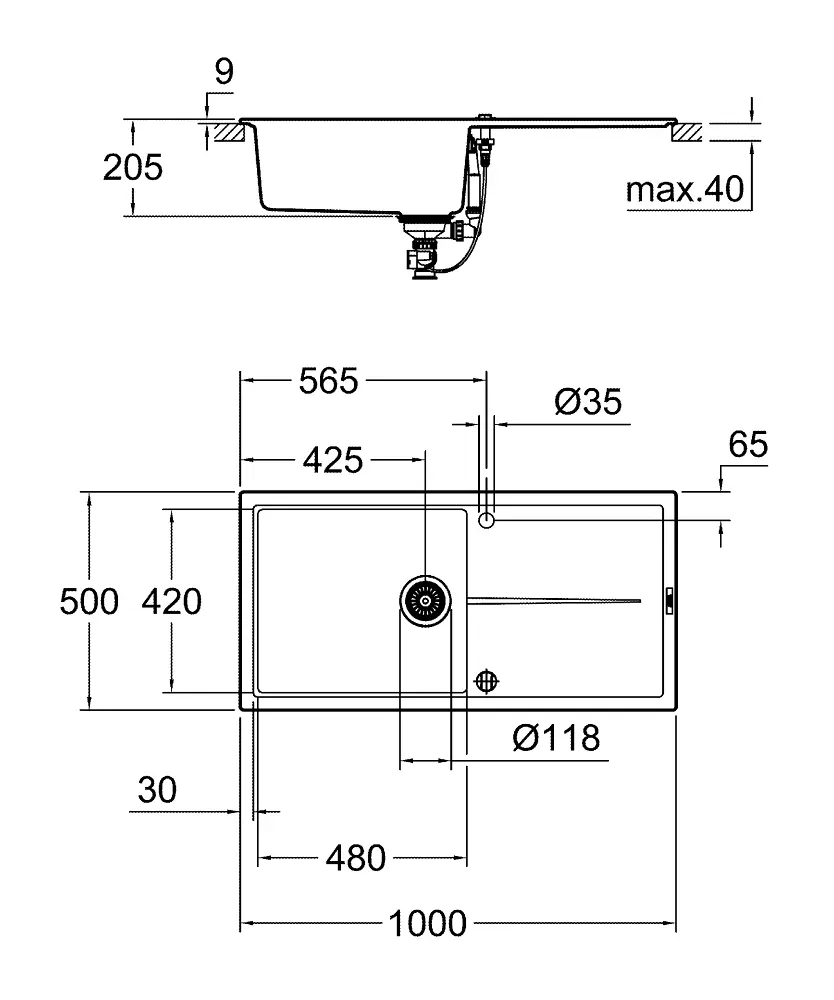 Grohe Spoelbakken - Composiet Spoelbak K400 Met Automatische Waste, 100x50 Cm, Grafiet Zwart 31641AP0 4 Grohe Spoelbakken - Composiet Spoelbak K400 Met Automatische Waste, 100x50 Cm, Grafiet Zwart 31641AP0 - Afbeelding 2