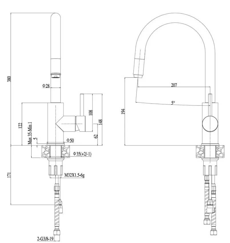 Alveus Delos - Keukenkraan Met Uittrekbare Uitloop, Carbon 1129022 4 Alveus Delos - Keukenkraan Met Uittrekbare Uitloop, Carbon 1129022 - Afbeelding 2