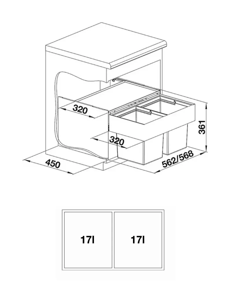 Blanco Select - Inbouw Afvalemmer, Met Scheidingswand, Inhoud 34 L 526207 4 Blanco Select - Inbouw Afvalemmer, Met Scheidingswand, Inhoud 34 L 526207 - Afbeelding 2