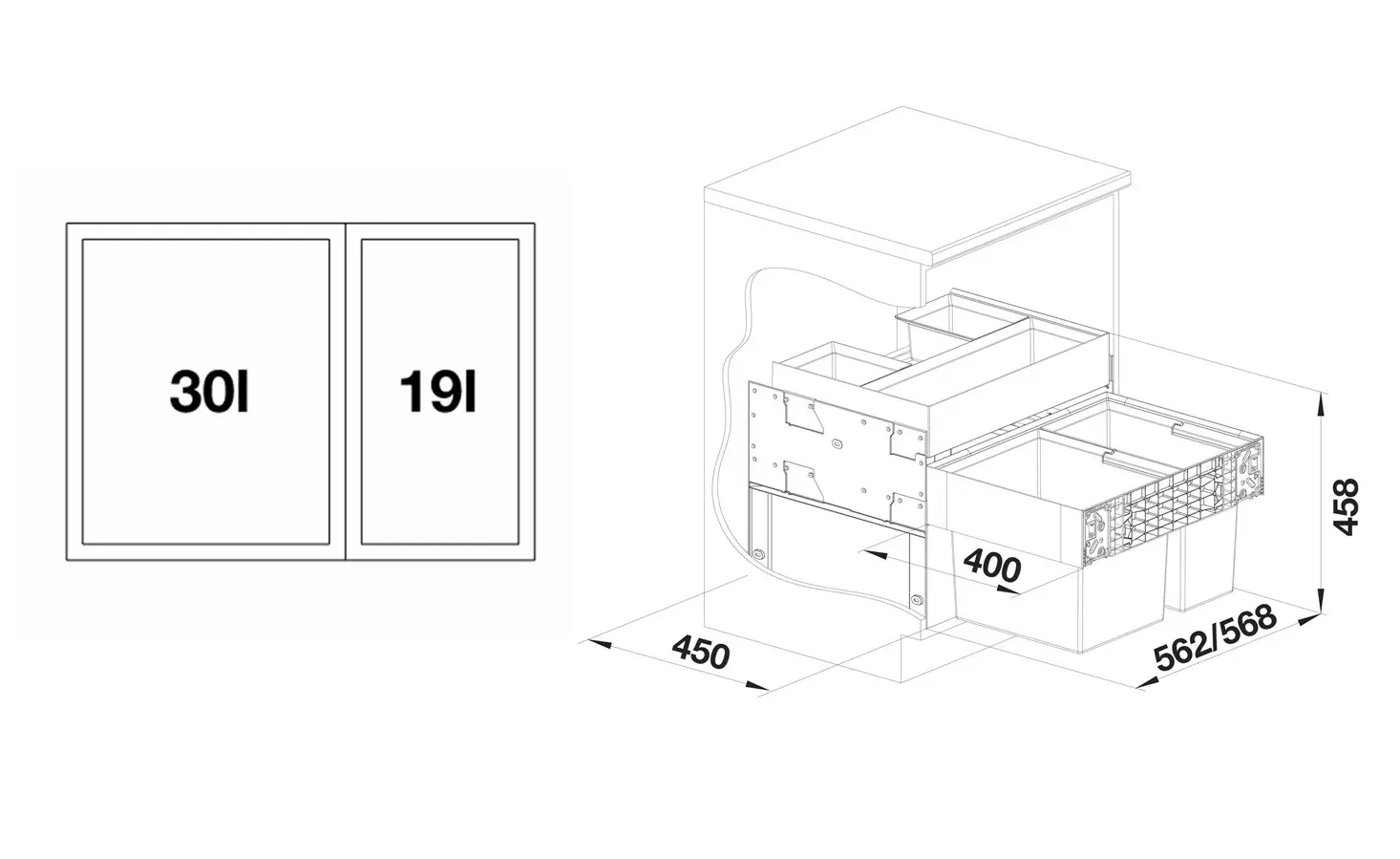 Blanco Select - Inbouw Afvalemmer, Met Scheidingswand, Inhoud 49 L 526208 4 Blanco Select - Inbouw Afvalemmer, Met Scheidingswand, Inhoud 49 L 526208 - Afbeelding 2