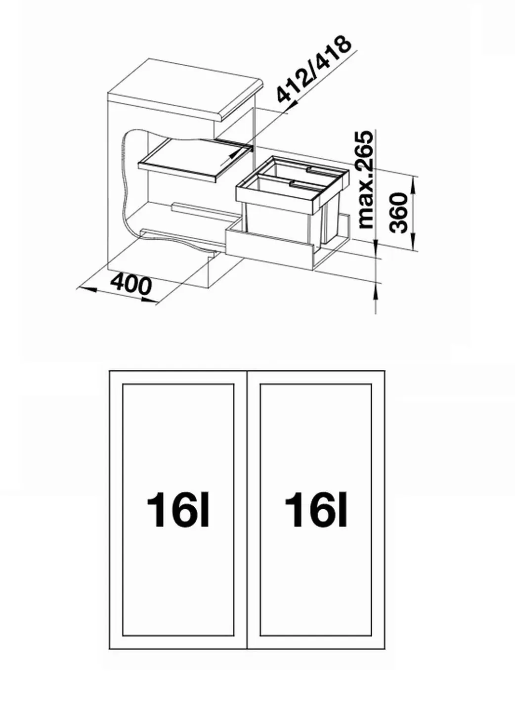 Blanco Flexon II - Afvalsorteersysteem, Met Scheidingswand, Inhoud 32 L 521468 4 Blanco Flexon II - Afvalsorteersysteem, Met Scheidingswand, Inhoud 32 L 521468 - Afbeelding 2