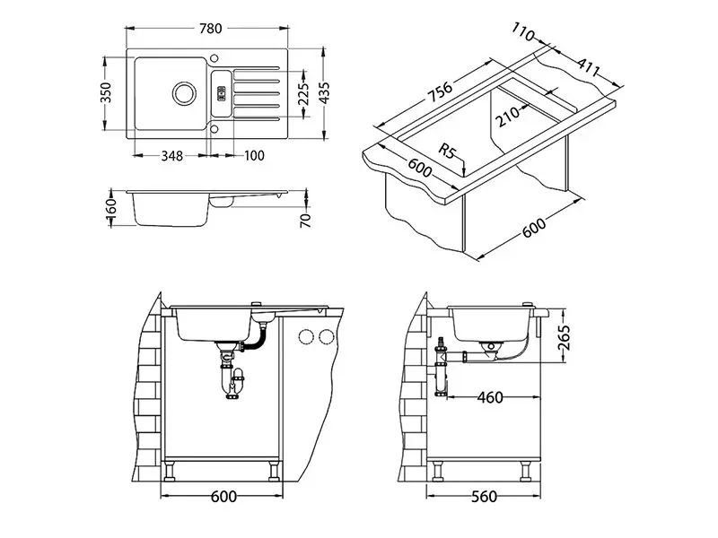 Alveus Niagara - Granieten Spoelbak 78x44 Cm, Met Draaiknopbediening, Carbon 1089487 4 Alveus Niagara - Granieten Spoelbak 78x44 Cm, Met Draaiknopbediening, Carbon 1089487 - Afbeelding 2