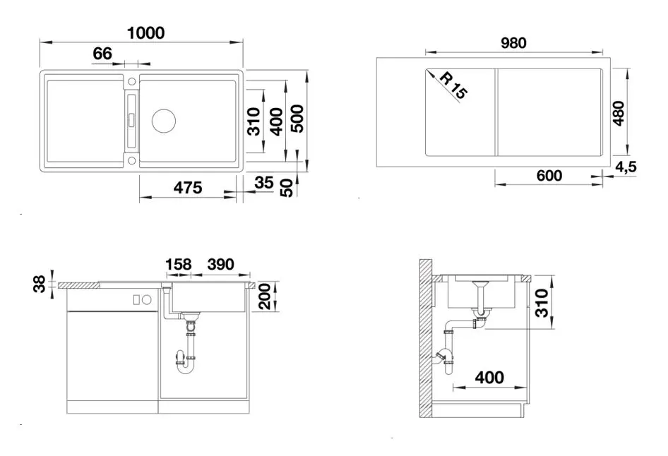 Blanco Adira - Silgranieten Spoelbak, 100x50 Cm, Met Afvoerbediening En Accessoires, InFino, Zwart 527617 4 Blanco Adira - Silgranieten Spoelbak, 100x50 Cm, Met Afvoerbediening En Accessoires, InFino, Zwart 527617 - Afbeelding 2