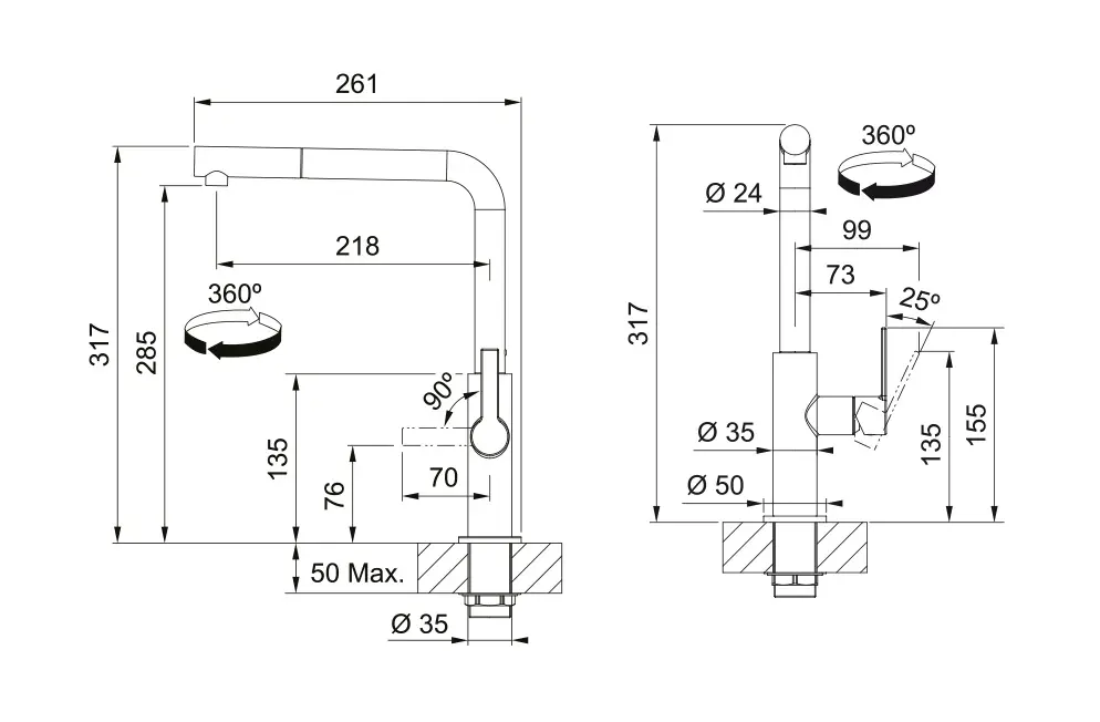 Franke Maris Slim - Keukenkraan FS 2842.031, Met Uittrekbare Vuistdouche, Chroom 115.0728.393 4 Franke Maris Slim - Keukenkraan FS 2842.031, Met Uittrekbare Vuistdouche, Chroom 115.0728.393 - Afbeelding 2